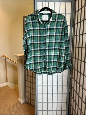 American Eagle Outfitters Green and Navy Plaid Shirt